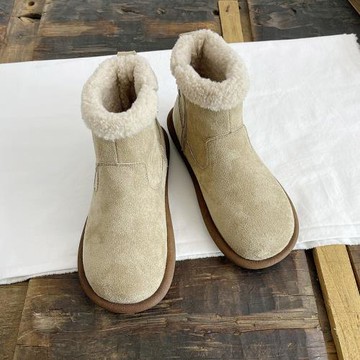 保暖雪地靴冬加絨保暖時裝女靴仿羊羔毛圓頭絨面平底鞋拉鏈短靴女