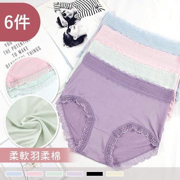 Pink Lady 6件組內褲 素雅花邊 高腰內褲 縲縈內褲 棉質內褲 小資組 少女內褲 學生內褲 內褲組 9326