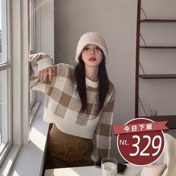 【台灣發貨】韓版復古格子慵懶風毛衣 長袖上衣 長袖t恤 衣服 女裝 上衣【W251】