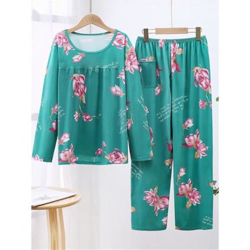 媽媽睡衣春秋季長袖薄款高級感中老年寬松大碼胖mm家居服套裝夏天