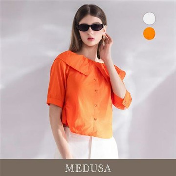 現貨【MEDUSA 曼度莎】活力大荷葉領排釦收腰上衣 - 2色（M-XL）｜女上衣 休閒上衣 橘色上衣