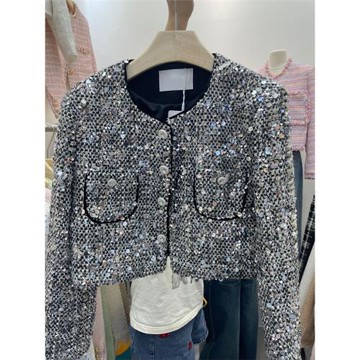 高級感重工珠片歐貨小香風短外套2024秋冬新款名媛韓版顯瘦百搭潮