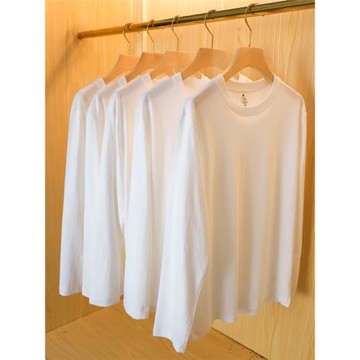 230g純棉白色長袖t恤女上衣春秋季衛衣內搭疊穿打底衫不透男女款