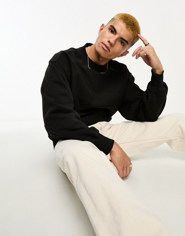 Cotton: On relaxed classic sweat in washed black-Grey