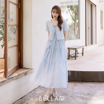 【初夏新品】BeLLA 夏日蕾絲長洋套裝 藍色