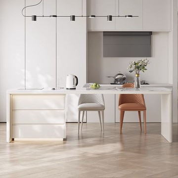 公司貨 超低價 奶油風巖板餐桌帶電磁爐現代簡約長方形一體高級感家用島臺儲物櫃 快速發貨