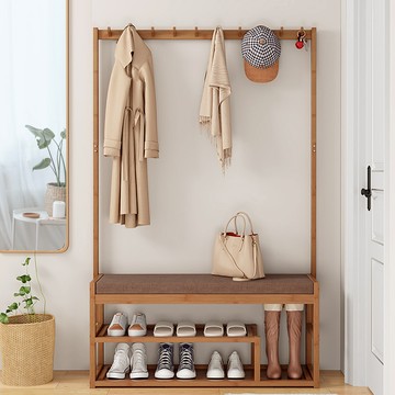 【AOTTO】日式玄關收納衣帽架換鞋凳-100公分(HA-036)