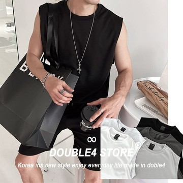 【DOUBLE4】韓國代購 挺版 無袖背心 素面背心 夏日套裝 運動背心 短褲 健身背心 寬鬆 背心男【2245】