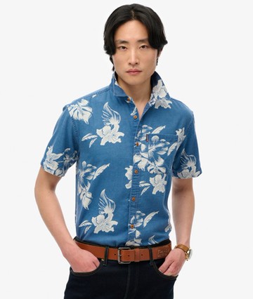 Superdry Men's Vintage Loom Short Sleeve Shirt Blue Size: XL