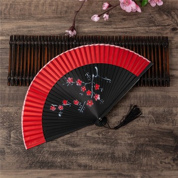 【粉紅菲菲】頭青噴繪扇花鳥女扇珠光柄噴繪絲綢扇子摺扇旗袍配扇 折扇 扇子（7425-185）35-0185