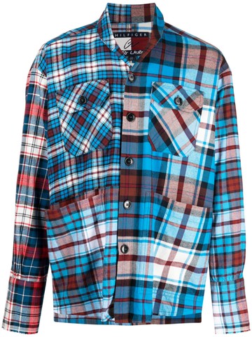 Greg Lauren - x Tommy Hilfiger patchwork plaid-check shirt - men - other fibers - 4 - Blue
