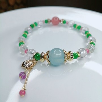 金銀財寶Jinyincaibao 淨化-能量 海藍寶白水晶手串