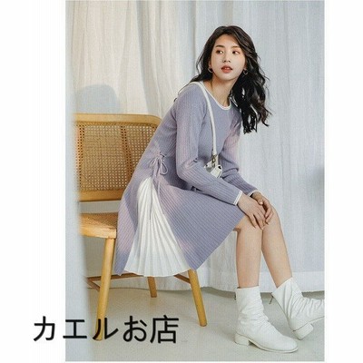 リボンベルト付きプリーツ切り替えニットワンピースの通販 29件の検索結果 Lineショッピング