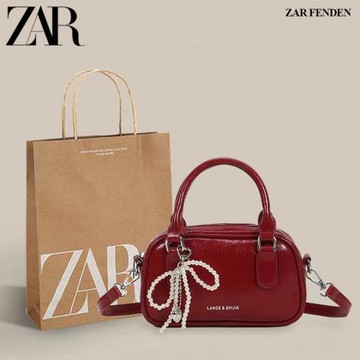 可比豆原創復古紅色保齡球包女2025新款時尚百搭手提包單肩斜挎包