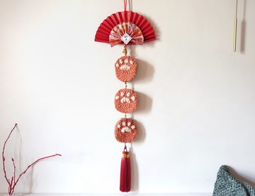 迎春納福招財貓掛飾/春節刺繡裝飾禮物