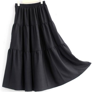 高端真絲緞面棉綢黑色半身裙大擺蛋糕裙綿綢長款顯瘦遮小腿長裙夏