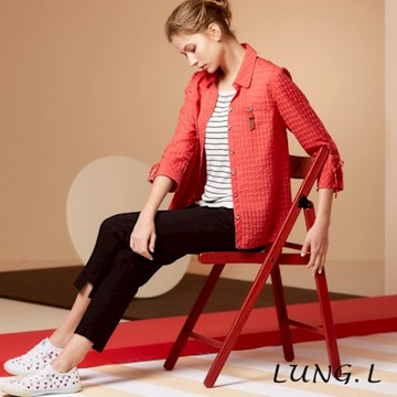 LUNG.L林佳樺 黑色脇邊印字涼感彈性九分褲LS62E08