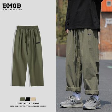 BMOB日系復古工裝褲男士夏季潮牌ins高街寬松百搭直筒運動休閑褲