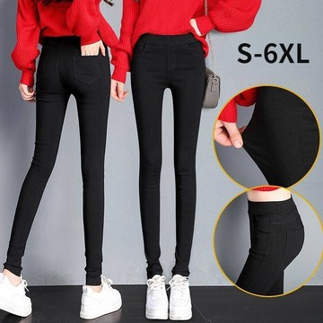S-6XL 大尺碼長褲 黑色高腰窄管褲 大碼褲子 內搭褲 外穿高腰顯瘦百搭魔術鉛筆小腳褲 長褲
