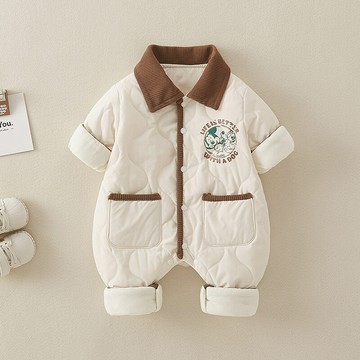 嬰兒秋冬連體衣加厚保暖棉衣連體服寶寶衣服外出服夾棉爬爬服棉服鑫弘-萌寶童裝可開發票