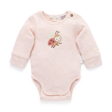 澳洲Purebaby有機棉嬰兒長袖包屁衣 6M-1T 粉紅瓢蟲