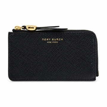 TORY BURCH ROMY 荔枝紋皮革拉鍊卡片/零錢夾(黑)