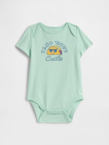 嬰兒裝 純棉印花圓領短袖包屁衣-薄荷綠