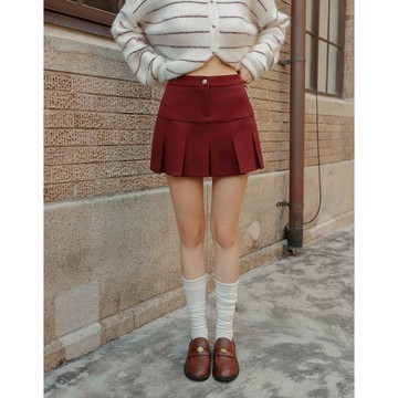 AIR SPACE 高腰挺版百褶短裙(卡其/酒紅) 女裝 現貨