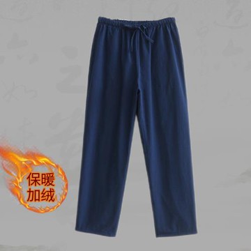 秋冬中國風男裝褲子直筒純棉休閑褲男士寬松加絨復古唐裝粗布長褲