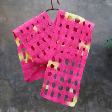 創意羊毛氈圍巾 手工製作 保暖透氣格子披肩 女款 原創設計師新品