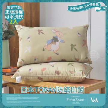 【PETER RABBIT 比得兔】比得兔與V&A博物館 日本TORAY防蹣抑菌可水洗枕-豐盛季節(2入/台灣製/抗菌枕/枕頭)
