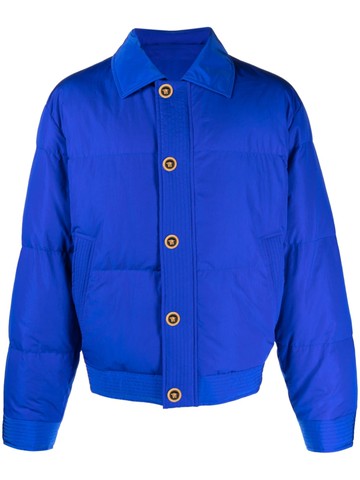 Versace - Medusa buttoned-up jacket - men - Goose Down/Cotton/Polyamide/Polyester/Viscose - 46 - Blue