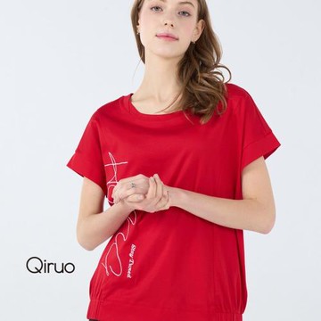 【Qiruo 奇若】春夏專櫃大紅上衣2123A 英文鑽字圖案設計