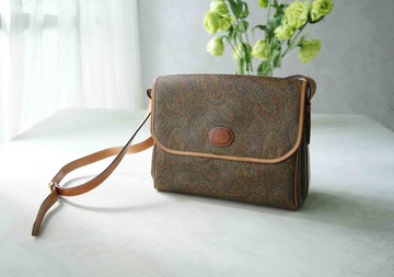 尋寶復古古董包-義大利製佩斯利老花大皮革側背書包