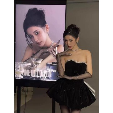 生日裙子高級感party小禮服裙高端輕奢小眾蓬蓬裙抹胸絲絨連衣裙