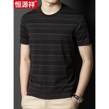 恒源祥短袖t恤男絲光棉半袖2023夏季新款上衣中年男士夏裝爸爸裝