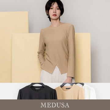 現貨【MEDUSA 曼度莎】紋理下襬開衩內搭上衣 - 3色（M-2L）｜女長袖上衣 長袖內搭
