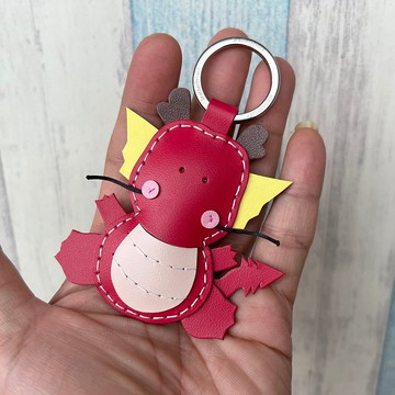 療癒小物 紅色 可愛 小龍 純手工縫製 皮革 鑰匙圈 小尺寸