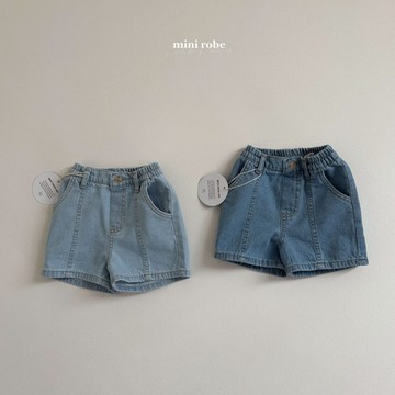 minirobe 中線鬆緊牛仔短褲【現貨】寶寶短褲 嬰兒短褲 女童短褲 男童短褲 寶寶衣服 嬰兒衣服 韓國童裝