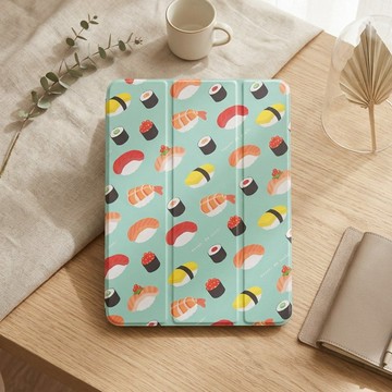 手帳型 iPad 保護殼【壽司時間】附三折支架功能塑膠殼