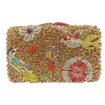 花卉鑲鉆晚宴包金屬硬盒滿鉆禮服包歐美宴會手拿女包stone clutch