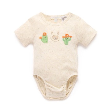 澳洲Purebaby有機棉嬰兒短袖包屁衣/新生兒 連身衣 米色羊駝