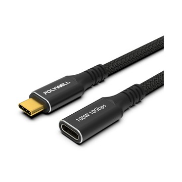 POLYWELL USB3.2 10G 100W Type-C 公對母延長線 /25公分