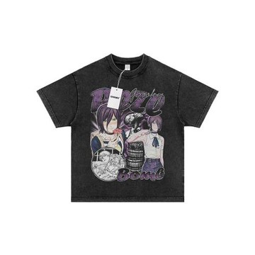 Gassky電鋸人蕾塞動漫印花短袖美式復古水洗做舊vintage高街t恤男