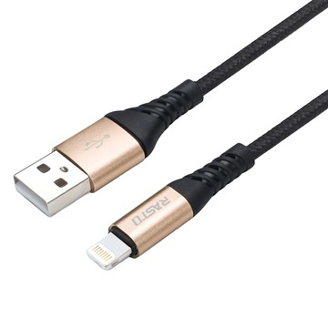 RASTO RX38 For 蘋果 Lightning 鋁合金充電傳輸線  2m  黑色 + 金色  1條