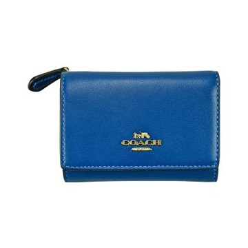 COACH海礦藍全皮釦式三摺零錢袋小短夾