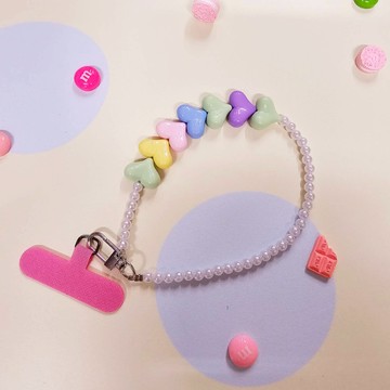 愛心串珍珠手機短繩