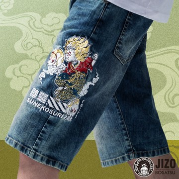 【新品2件7折】日傳絆腳小王丹寧彈性牛仔短褲 - BLUE WAY 地藏小王