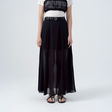 QUEENSHOP_S 女裝 透膚網紗附皮帶長裙-黑S/M/L 現+預 【03021744】