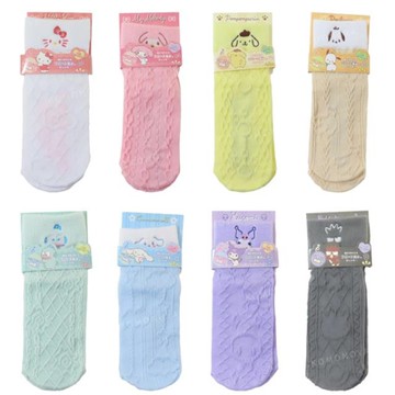 小禮堂 Sanrio 三麗鷗 成人棉質短襪 22-24cm (菱格暗紋款) Kitty 帕恰狗 大耳狗